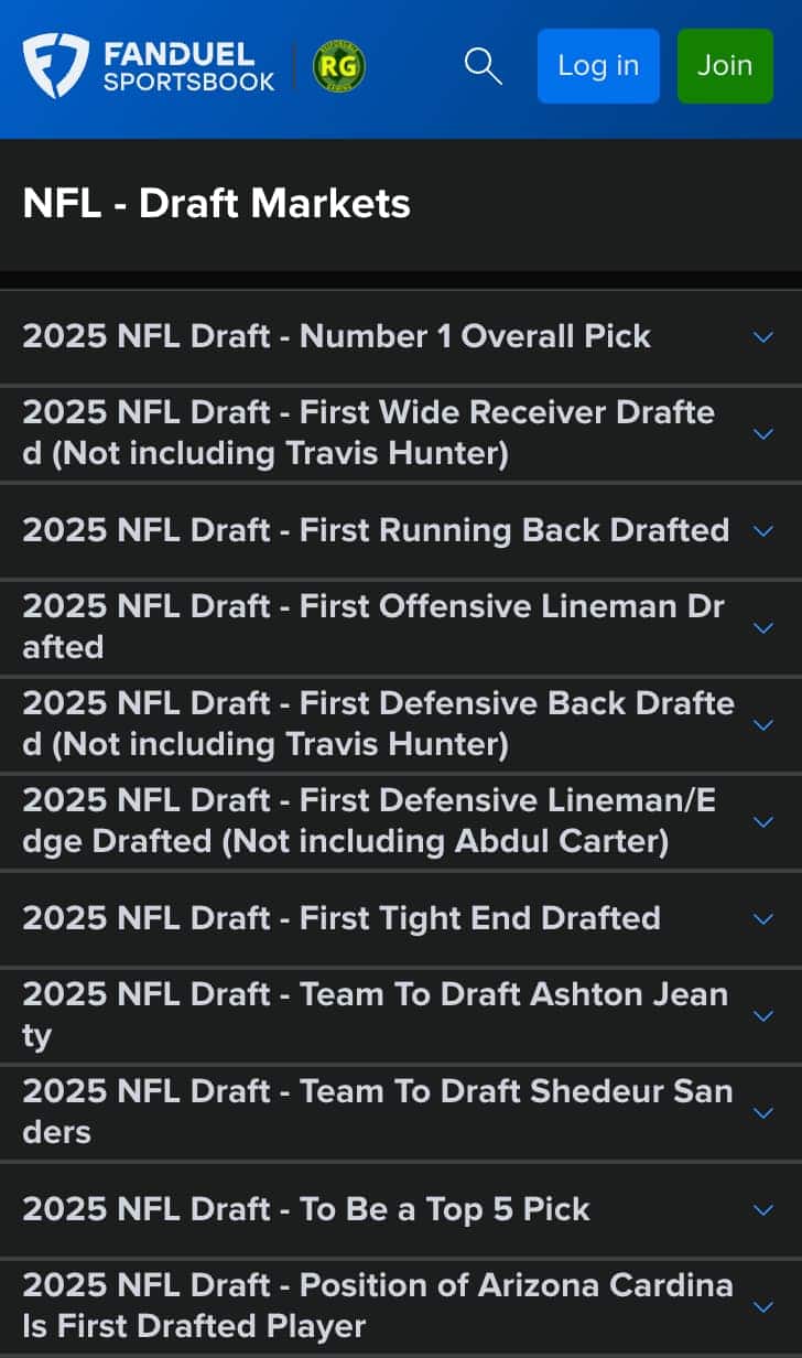 FanDuel NFL Draft markets